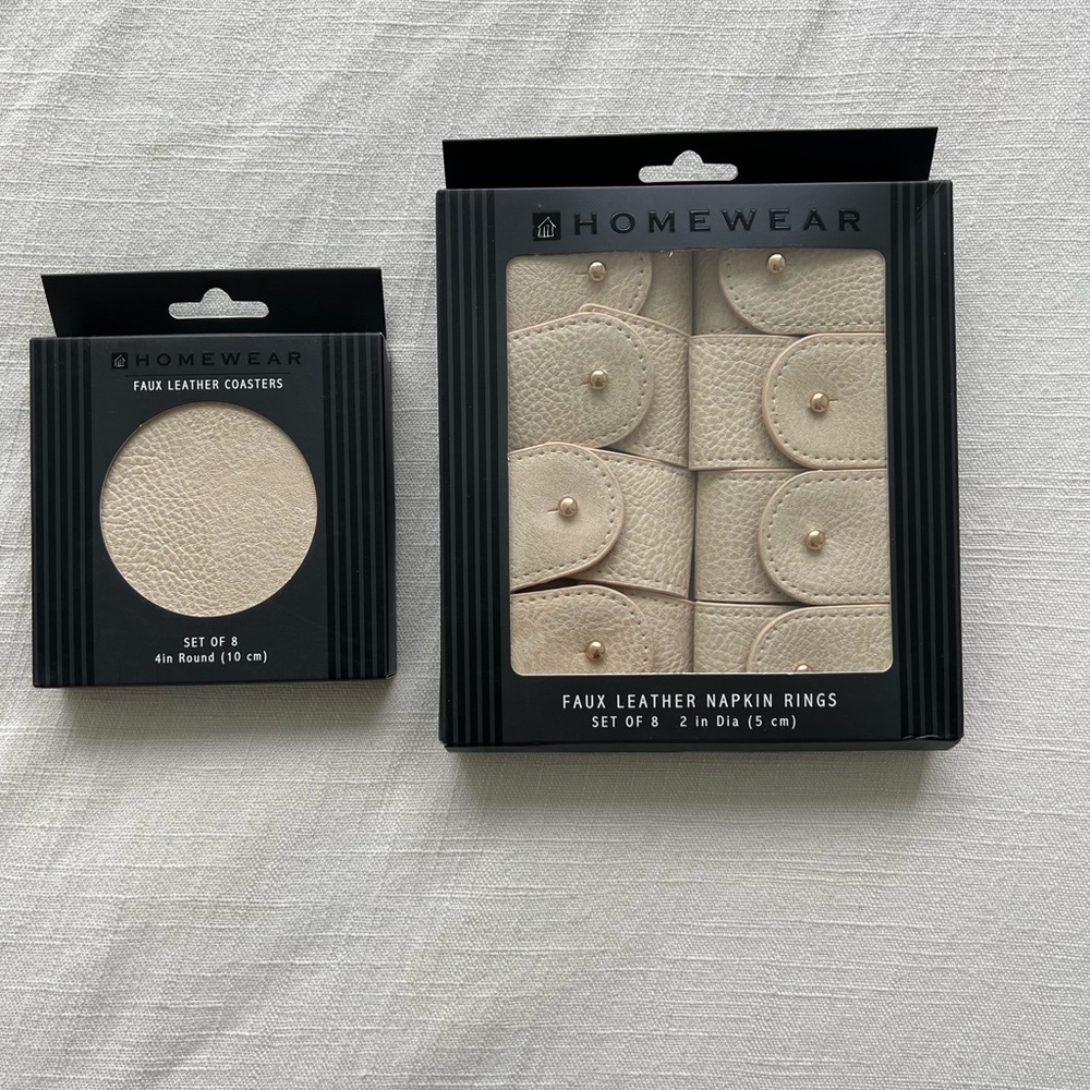 Homewear Faux Leather Napkin Rings and Coasters Set